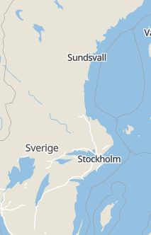 Översiktskarta som visar hela Sverige med en markör som visar ungefär var händelsen inträffat