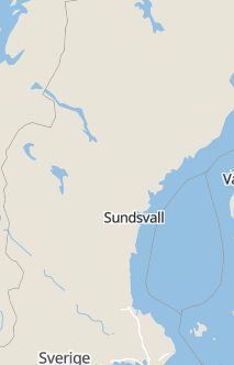 Översiktskarta som visar hela Sverige med en markör som visar ungefär var händelsen inträffat