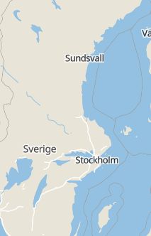 Översiktskarta som visar hela Sverige med en markör som visar ungefär var händelsen inträffat