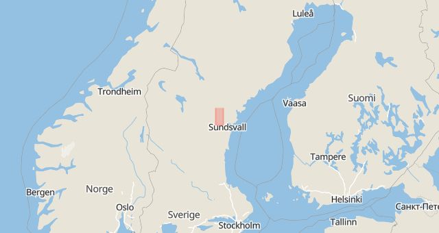Karta som med röd fyrkant ramar in Västernorrland, Liden, Sundsvalls Kommun, Nyland, Kramfors Kommun, Gimåt, Örnsköldsvik, Finnmarksvägen, Västernorrlands län