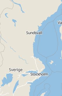 Översiktskarta som visar hela Sverige med en markör som visar ungefär var händelsen inträffat