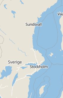 Översiktskarta som visar hela Sverige med en markör som visar ungefär var händelsen inträffat