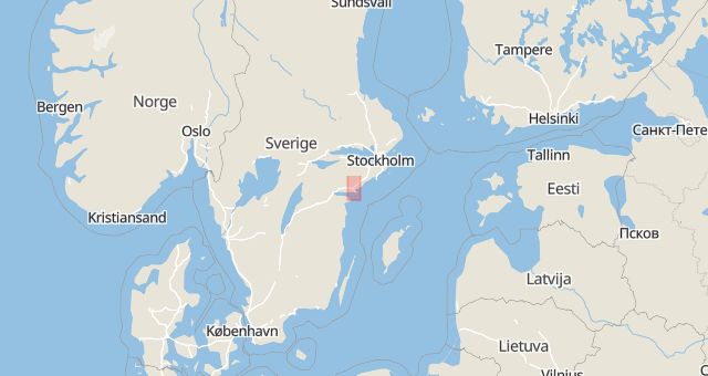 Karta som med röd fyrkant ramar in Eskilstuna, Sköldinge, Katrineholm, Östra Storgatan, Nyköping, Södermanlands län