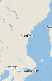 Översiktskarta som visar hela Sverige med en markör som visar ungefär var händelsen inträffat