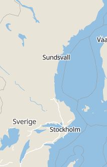 Översiktskarta som visar hela Sverige med en markör som visar ungefär var händelsen inträffat