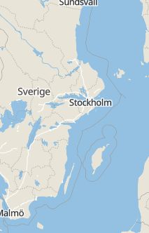 Översiktskarta som visar hela Sverige med en markör som visar ungefär var händelsen inträffat