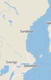 Översiktskarta som visar hela Sverige med en markör som visar ungefär var händelsen inträffat