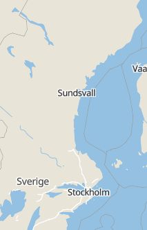 Översiktskarta som visar hela Sverige med en markör som visar ungefär var händelsen inträffat