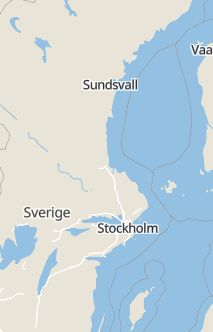 Översiktskarta som visar hela Sverige med en markör som visar ungefär var händelsen inträffat