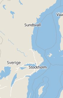 Översiktskarta som visar hela Sverige med en markör som visar ungefär var händelsen inträffat