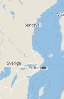 Översiktskarta som visar hela Sverige med en markör som visar ungefär var händelsen inträffat