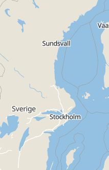 Översiktskarta som visar hela Sverige med en markör som visar ungefär var händelsen inträffat
