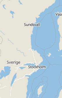 Översiktskarta som visar hela Sverige med en markör som visar ungefär var händelsen inträffat