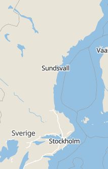 Översiktskarta som visar hela Sverige med en markör som visar ungefär var händelsen inträffat