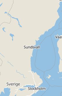 Översiktskarta som visar hela Sverige med en markör som visar ungefär var händelsen inträffat