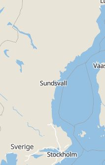 Översiktskarta som visar hela Sverige med en markör som visar ungefär var händelsen inträffat