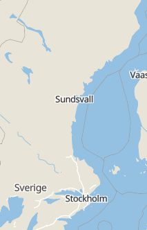 Översiktskarta som visar hela Sverige med en markör som visar ungefär var händelsen inträffat