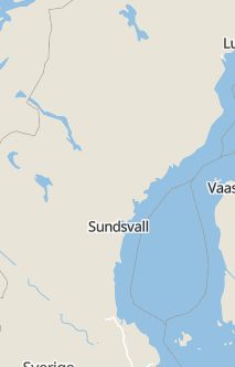 Översiktskarta som visar hela Sverige med en markör som visar ungefär var händelsen inträffat