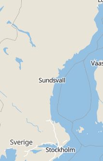 Översiktskarta som visar hela Sverige med en markör som visar ungefär var händelsen inträffat