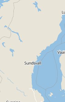 Översiktskarta som visar hela Sverige med en markör som visar ungefär var händelsen inträffat
