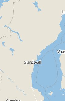 Översiktskarta som visar hela Sverige med en markör som visar ungefär var händelsen inträffat