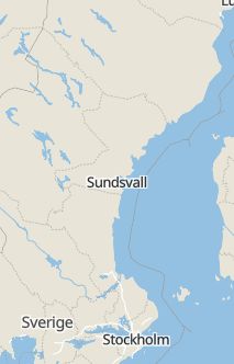 Översiktskarta som visar hela Sverige med en markör som visar ungefär var händelsen inträffat