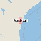 Karta som med röd fyrkant ramar in Sundsvall, Inre Hamnen, Västernorrlands län