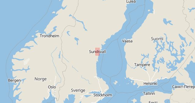 Karta som med röd fyrkant ramar in Sundsvall, Stenstan, Härnösand, Sollefteå, Långsele, Västernorrlands län