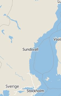 Översiktskarta som visar hela Sverige med en markör som visar ungefär var händelsen inträffat