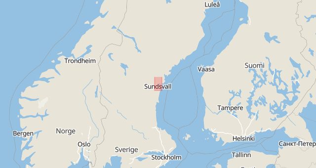 Karta som med röd fyrkant ramar in Timrå, Vivsta, Norra Fagerviksvägen, Kramfors, Frånö, Bollstabruk, Örnsköldsvik, Torggatan, Västernorrlands län