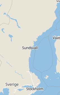 Översiktskarta som visar hela Sverige med en markör som visar ungefär var händelsen inträffat