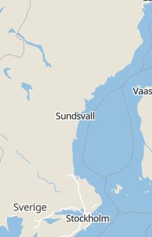 Översiktskarta som visar hela Sverige med en markör som visar ungefär var händelsen inträffat