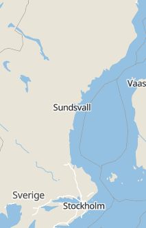 Översiktskarta som visar hela Sverige med en markör som visar ungefär var händelsen inträffat