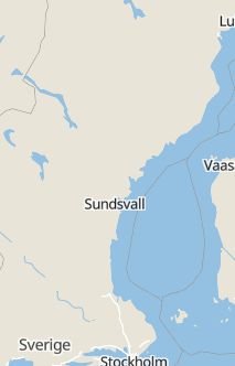 Översiktskarta som visar hela Sverige med en markör som visar ungefär var händelsen inträffat