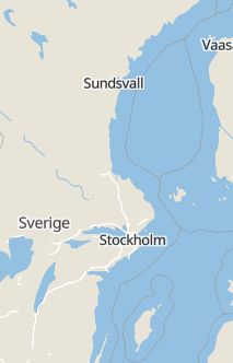 Översiktskarta som visar hela Sverige med en markör som visar ungefär var händelsen inträffat