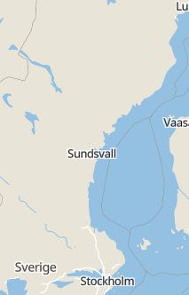 Översiktskarta som visar hela Sverige med en markör som visar ungefär var händelsen inträffat