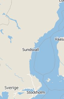 Översiktskarta som visar hela Sverige med en markör som visar ungefär var händelsen inträffat