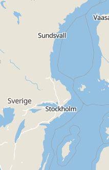 Översiktskarta som visar hela Sverige med en markör som visar ungefär var händelsen inträffat