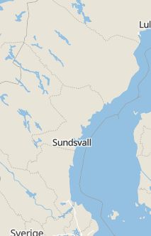 Översiktskarta som visar hela Sverige med en markör som visar ungefär var händelsen inträffat