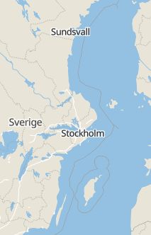 Översiktskarta som visar hela Sverige med en markör som visar ungefär var händelsen inträffat