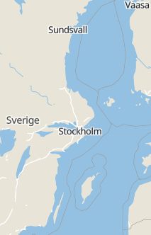 Översiktskarta som visar hela Sverige med en markör som visar ungefär var händelsen inträffat