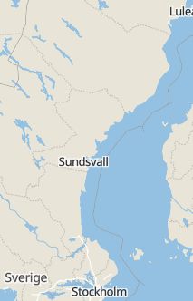 Översiktskarta som visar hela Sverige med en markör som visar ungefär var händelsen inträffat