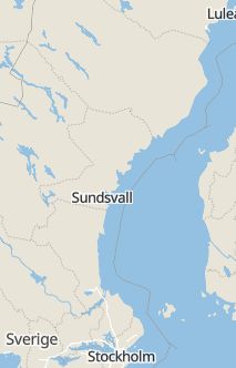 Översiktskarta som visar hela Sverige med en markör som visar ungefär var händelsen inträffat
