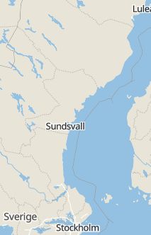 Översiktskarta som visar hela Sverige med en markör som visar ungefär var händelsen inträffat