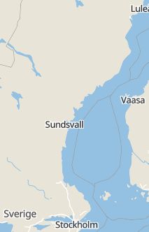 Översiktskarta som visar hela Sverige med en markör som visar ungefär var händelsen inträffat