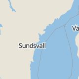 Karta som med röd fyrkant ramar in Härnösand, Johan Nybergs Väg, Norrstaden, Örnsköldsvik, Domsjö, Centrumvägen, Ramvik, Västernorrlands län