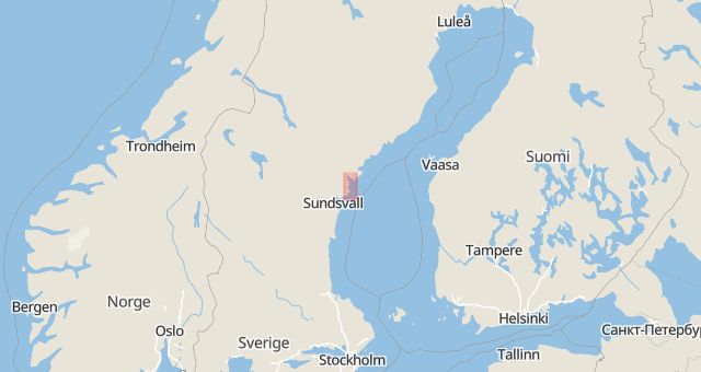 Karta som med röd fyrkant ramar in Sundsvall, Granudden, Västernorrlands län