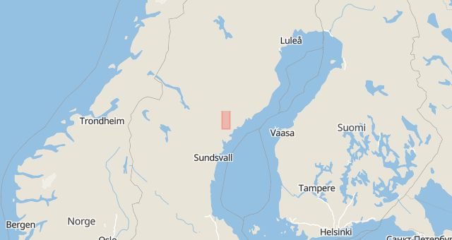 Karta som med röd fyrkant ramar in Västernorrland, Helgum, Sollefteå, Bredbyn, Örnsköldsvik, Västernorrlands län