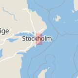 Karta som med röd fyrkant ramar in Harrgatan, Fisksätra, Nacka, Stockholms län