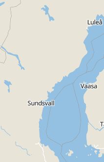 Översiktskarta som visar hela Sverige med en markör som visar ungefär var händelsen inträffat